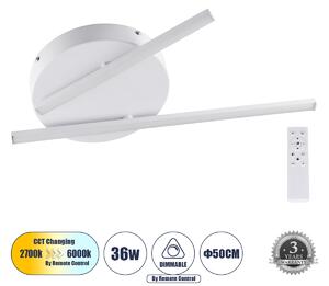 GloboStar® DRACO 61092 Φωτιστικό Οροφής Γραμμικό Linear Design LED CCT 36W 4428lm 120° AC 220-240V - Εναλλαγή Φωτισμού μέσω Τηλεχειριστηρίου All In One Ψυχρό 6000k+Φυσικό 4500k+Θερμό 2700k Dimmable Φ50 x Υ6cm - Λευκό - 3 Years Warranty