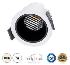 GloboStar® PLUTO-S 60246 Χωνευτό LED Spot Downlight TrimLess Φ6.4cm 7W 910lm 38° AC 220-240V IP20 Φ6.4 x Υ4.9cm - Στρόγγυλο - Λευκό με Μαύρο Κάτοπτρο & Anti-Glare HoneyComb - Φυσικό Λευκό 4500K - Bridgelux COB - 5 Years Warranty