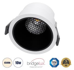 GloboStar® PLUTO-M 60252 Χωνευτό LED Spot Downlight TrimLess Φ8.4cm 10W 1300lm 38° AC 220-240V IP20 Φ8.4 x Υ5.9cm - Στρόγγυλο - Λευκό με Μαύρο Κάτοπτρο & Anti-Glare HoneyComb - Φυσικό Λευκό 4500K - Bridgelux COB - 5 Years Warranty