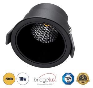 GloboStar® PLUTO-M 60257 Χωνευτό LED Spot Downlight TrimLess Φ8.4cm 10W 1250lm 38° AC 220-240V IP20 Φ8.4 x Υ5.9cm - Στρόγγυλο - Μαύρο & Anti-Glare HoneyComb - Θερμό Λευκό 2700K - Bridgelux COB - 5 Years Warranty