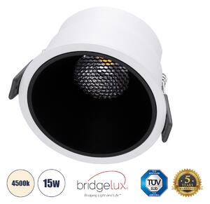 GloboStar® PLUTO-B 60258 Χωνευτό LED Spot Downlight TrimLess Φ10.4cm 15W 1950lm 38° AC 220-240V IP20 Φ10.4 x Υ6.5cm - Στρόγγυλο - Λευκό με Μαύρο Κάτοπτρο & Anti-Glare HoneyComb - Φυσικό Λευκό 4500K - Bridgelux COB - 5 Years Warranty