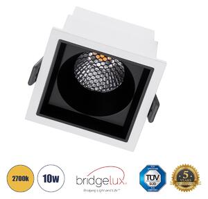 GloboStar® PLUTO-M 60271 Χωνευτό LED Spot Downlight TrimLess Μ8.4xΠ8.4cm 10W 1250lm 38° AC 220-240V IP20 Μ8.4 x Π8.4 x Υ5.9cm - Τετράγωνο - Λευκό με Μαύρο Κάτοπτρο & Anti-Glare HoneyComb - Θερμό Λευκό 2700K - Bridgelux COB - 5 Years Warranty