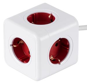 GloboStar® TRAVEL PowerCube PRO Certified 79645 Πολύπριζο 5 Θέσεων με 1.5m Kαλώδιο - 5 Πρίζες Ασφαλείας Childproof EU Schuko AC 220-240V Μ7.5 x Π11.5 x Υ7.5 - Λευκό με Κόκκινο - Max Load 3680W/16A