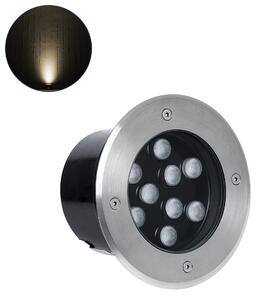 GloboStar® UNDERGROUND-TINA 90664 Χωνευτό Φωτιστικό Σποτ Δαπέδου LED 9W 990lm 30° DC 24V Αδιάβροχο IP65 Φ16 x Υ9cm Θερμό Λευκό 2700K - Ανοξείδωτο Ατσάλι - 3 Χρόνια Εγγύηση