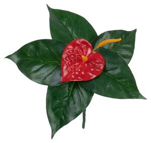 GloboStar® FLAMINGO FLOWER 78293 Τεχνητό Φυτό Ανθούριο - Μπουκέτο Διακοσμητικών Φυτών - Κλαδιών με Φύλλωμα Πράσινο - Πορτοκαλί - Κόκκινο Υ26cm