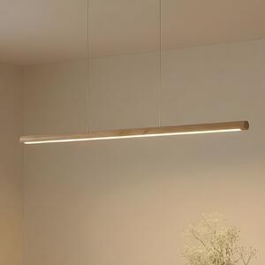 Lucande LED κρεμαστό φωτιστικό Maruta, ξύλο, δέσμη, 120 cm, 3000K, Ξύλου, Σαλόνι / τραπεζαρία, Ξύλο, σύγχρονο