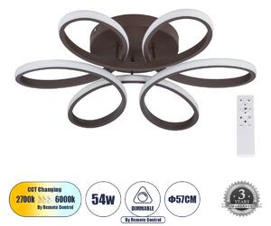 GloboStar® MARGARET 61402 Φωτιστικό Οροφής Design LED CCT 54W 6210lm 360° AC 220-240V - Εναλλαγή Φωτισμού μέσω Τηλεχειριστηρίου All In One Ψυχρό 6000k+Φυσικό 4500k+Θερμό 2700k Dimmable Φ57 x Υ12cm - Καφέ - 3 Years Warranty