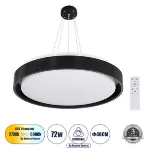 GloboStar® BARCHETTA 61046-P Κρεμαστή Πλαφονιέρα Οροφής LED CCT 72W 8306lm 120° AC 220-240V - Εναλλαγή Φωτισμού μέσω Τηλεχειριστηρίου All In One Ψυχρό 6000k+Φυσικό 4500k+Θερμό 2700k Dimmable Φ48cm - Μαύρο - 3 Years Warranty