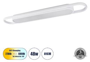 GloboStar® IGOR 61219 Φωτιστικό Οροφής Linear Design LED CCT 48W 5760lm 210° AC 220-240V - Εναλλαγή Φωτισμού μέσω Διακόπτη On/Off All In One Ψυχρό 6000k+Φυσικό 4500k+Θερμό 2700k Μ81 x Π13 x Υ4.5cm - Λευκό - 3 Years Warranty