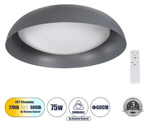 GloboStar® ANATOLIA 61265 Πλαφονιέρα Οροφής LED CCT 75W 8625lm 120° AC 220-240V - Εναλλαγή Φωτισμού μέσω Τηλεχειριστηρίου All In One Ψυχρό 6000k+Φυσικό 4500k+Θερμό 2700k Dimmable Φ60cm - Γκρι Ανθρακί - 3 Years Warranty