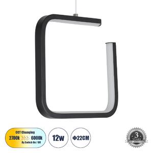 GloboStar® CEROBA 61308 Κρεμαστό Φωτιστικό Οροφής Linear Design LED CCT 12W 1320lm 360° AC 220-240V - Εναλλαγή Φωτισμού μέσω Διακόπτη On/Off All In One Ψυχρό 6000k+Φυσικό 4500k+Θερμό 2700k Μ22 x Π2 x Υ22cm - Μαύρο - 3 Years Warranty