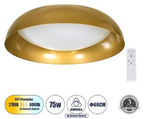 GloboStar® ANATOLIA 61266 Πλαφονιέρα Οροφής LED CCT 75W 8625lm 120° AC 220-240V - Εναλλαγή Φωτισμού μέσω Τηλεχειριστηρίου All In One Ψυχρό 6000k+Φυσικό 4500k+Θερμό 2700k Dimmable Φ60cm - Χρυσό - 3 Years Warranty