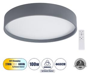 GloboStar® NARNIA 61260 Πλαφονιέρα Οροφής LED CCT 100W 11500lm 120° AC 220-240V - Εναλλαγή Φωτισμού μέσω Τηλεχειριστηρίου All In One Ψυχρό 6000k+Φυσικό 4500k+Θερμό 2700k Dimmable Φ60 x Υ10cm - Γκρι Ανθρακί - 3 Years Warranty