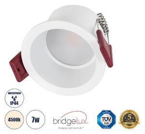 GloboStar® IP 60344 Χωνευτό LED Spot Downlight TrimLess Μπάνιου & WC Φ6.6cm 7W 750lm 45° AC 220-240V IP44 Φ6.6 x Υ5.3cm - Στρόγγυλο - Λευκό - Φυσικό Λευκό 4500K - Bridgelux COB - TÜV Certified Driver - 5 Years Warranty