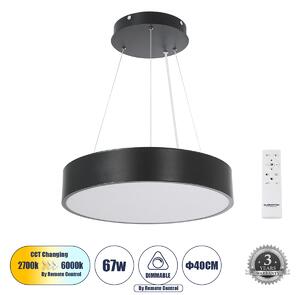 GloboStar® BURTON 61200-P Κρεμαστή Πλαφονιέρα Οροφής LED CCT 67W 7370lm 120° AC 220-240V - Εναλλαγή Φωτισμού μέσω Τηλεχειριστηρίου All In One Ψυχρό 6000k+Φυσικό 4500k+Θερμό 2700k Dimmable Φ40cm - Μαύρο - 3 Years Warranty