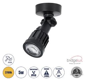 GloboStar® GARDENINI 61546 Επιφανειακό Φωτιστικό Σποτ Κήπου LED 5W 650lm 38° DC 24V IP68 Υψηλής Αντοχής ABS IK06 Φ7 x Υ14.5cm - Θερμό Λευκό 2700K Dimmable - Μαύρο - Bridgelux Chip - 3 Years Warranty