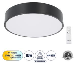 GloboStar® BURTON 61200-S Πλαφονιέρα Οροφής LED CCT 67W 7370lm 120° AC 220-240V - Εναλλαγή Φωτισμού μέσω Τηλεχειριστηρίου All In One Ψυχρό 6000k+Φυσικό 4500k+Θερμό 2700k Dimmable Φ40cm - Μαύρο - 3 Years Warranty