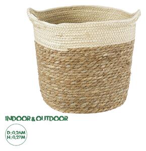 GloboStar® Artificial Garden KALYMNOS 20330 Διακοσμητικό Πλεκτό Καλάθι - Κασπώ Γλάστρα - Flower Pot Μπεζ με Καφέ Φ26cm x Υ27cm