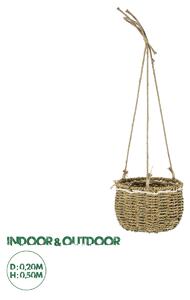 GloboStar® Artificial Garden POROS 20489 Κρεμαστό Πλεκτό Καλάθι - Κασπώ Γλάστρα - Flower Pot Μπεζ Φ20cm x Υ50cm