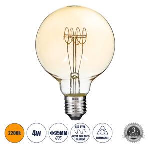 GloboStar® 99060 Λάμπα LED Ultra Thin Soft S Spiral Filament E27 G95 Γλόμπος 4W 280lm 360° AC 220-240V IP20 Φ9.5 x Υ13.5cm Ultra Θερμό Λευκό 2200K με Μελί Γυαλί - Dimmable - 3 Years Warranty