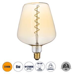 GloboStar® 99025 Λάμπα LED Soft S Spiral Filament E27 NT170 BRANDY Γλόμπος 6W 420lm 360° AC 220-240V IP20 Φ17 x Υ23cm Ultra Θερμό Λευκό 2200K με Μελί Γυαλί - Dimmable - 3 Years Warranty