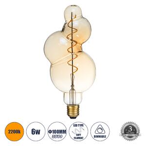 GloboStar® 99021 Λάμπα LED Soft S Spiral Filament E27 BB100 BUBBLES Γλόμπος 6W 420lm 360° AC 220-240V IP20 Φ10 x Υ24cm Ultra Θερμό Λευκό 2200K με Μελί Γυαλί - Dimmable - 3 Years Warranty