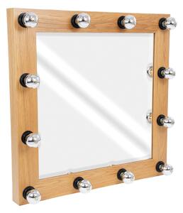 GloboStar® MAKEUP MIRROR-80x80-1 Μοντέρνος Καθρέπτης Μακιγιάζ με Πλαίσιο Φυσικού Ξύλου με Διακόπτη On/Off 12 x E27 AC220-240V - Μ80 x Π7 x Υ80cm - Μπεζ Δρυς