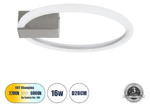 GloboStar® CINDERELLA 60979 Φωτιστικό Οροφής Δαχτυλίδι-Κύκλος LED CCT 16W 1792lm 360° AC 220-240V - Εναλλαγή Φωτισμού μέσω Διακόπτη On/Off All In One Ψυχρό 6000k+Φυσικό 4500k+Θερμό 2700k Φ28cm - Χρώμιο Νικελ - 3 Years Warranty