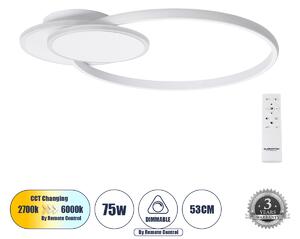 GloboStar® CIRCUO 61230 Φωτιστικό Οροφής Δαχτυλίδι-Κύκλος LED CCT 75W 8400lm 360° AC 220-240V - Εναλλαγή Φωτισμού μέσω Τηλεχειριστηρίου All In One Ψυχρό 6000k+Φυσικό 4500k+Θερμό 2700k Dimmable Μ53 x Π42.5 x Υ9cm - Λευκό - 3 Years Warranty