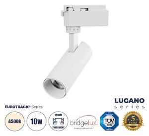 GloboStar® LUGANO 60801 Μονοφασικό Φωτιστικό Σποτ Ράγας LED 10W 1250lm 36° Acrylic HQ LENS AC 220-240V IP20 Φ4.5 x Υ19cm Φυσικό Λευκό 4500K - EUROTRACK® System 1L+1N - Λευκό - Bridgelux Chip - TÜV Certified Driver - 5 Χρόνια Εγγύηση