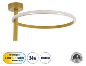 GloboStar® VERONA 61222 Φωτιστικό Οροφής Δαχτυλίδι-Κύκλος LED CCT 24W 2688lm 360° AC 220-240V - Εναλλαγή Φωτισμού μέσω Διακόπτη On/Off All In One Ψυχρό 6000k+Φυσικό 4500k+Θερμό 2700k Φ40 x Υ23cm - Χρυσό - 3 Χρόνια Εγγύηση