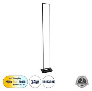 GloboStar® CORNELIE 60463 Επιδαπέδιο Φωτιστικό LED CCT 24W 2640lm 200° AC 220-240V - Εναλλαγή Φωτισμού μέσω Διακόπτη On/Off All In One Ψυχρό 6000k+Φυσικό 4500k+Θερμό 2700k Μ26 x Π16 x Υ153cm - Μαύρο - 3 Χρόνια Εγγύηση