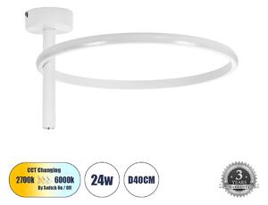 GloboStar® VERONA 61221 Φωτιστικό Οροφής Δαχτυλίδι-Κύκλος LED CCT 24W 2688lm 360° AC 220-240V - Εναλλαγή Φωτισμού μέσω Διακόπτη On/Off All In One Ψυχρό 6000k+Φυσικό 4500k+Θερμό 2700k Φ40 x Υ23cm - Λευκό - 3 Χρόνια Εγγύηση