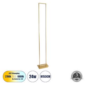 GloboStar® CORNELIE 60465 Επιδαπέδιο Φωτιστικό LED CCT 24W 2640lm 200° AC 220-240V - Εναλλαγή Φωτισμού μέσω Διακόπτη On/Off All In One Ψυχρό 6000k+Φυσικό 4500k+Θερμό 2700k Μ26 x Π16 x Υ153cm - Χρυσό - 3 Χρόνια Εγγύηση