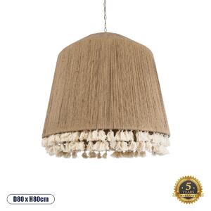 GloboStar® PUERTORICO 02093 Boho Κρεμαστό Φωτιστικό Καμπάνα Τρίφωτο 3 x E27 IP20 Μπεζ & Λευκό Σχοινί - Μ80 x Π80 x Υ80cm