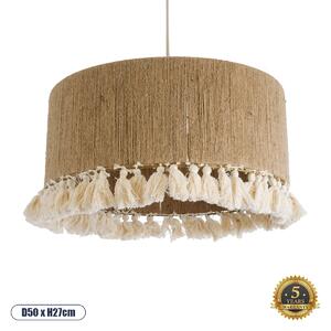 GloboStar® PUERTORICO 02094 Boho Κρεμαστό Φωτιστικό Καπέλο Μονόφωτο 1 x E27 IP20 Μπεζ & Λευκό Σχοινί Μ50 x Π50 x Υ27cm