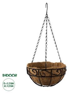 GloboStar® Artificial Garden KARYSTOS 20483 Κρεμαστό Κασπώ Γλάστρα - Flower Pot από Φλοιό Καρύδας Καφέ με Μαύρο Φ25cm x Υ15cm