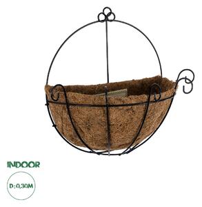 GloboStar® Artificial Garden KOUFONISIA 20562 Κρεμαστό Διακοσμητικό Κασπώ Γλάστρα - Flower Pot από Φλοιό Καρύδας Καφέ με Μαύρη Μεταλλική Βάση Φ30 x Υ33cm