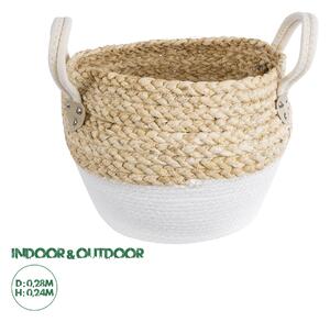 GloboStar® Artificial Garden SANTORINI 20576 Διακοσμητικό Πλεκτό Κασπώ Γλάστρα - Flower Pot Μπεζ με Λευκό Φ28 x Υ24cm