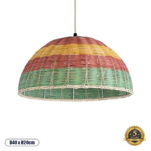 GloboStar® CABALLEROS 02060 Boho Κρεμαστό Φωτιστικό Καμπάνα Μονόφωτο 1 x E27 IP20 Πολύχρωμο Ξύλο - Μ40 x Π40 x Υ20cm