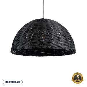 GloboStar® MONTANA 02383 Boho Κρεμαστό Φωτιστικό Οροφής Μονόφωτο 1 x E27 AC220-240V IP20 - Φ50 x Υ25cm - Μαύρο Μπαμπού Πλέγμα Καμπάνα