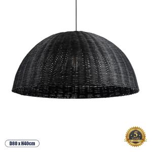 GloboStar® MONTANA 02384 Boho Κρεμαστό Φωτιστικό Καμπάνα Μονόφωτο 1 x E27 IP20 Μαύρο Ξύλο - Μ80 x Π80 x Υ40cm