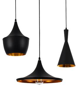 GloboStar® SHANGHAI BLACK 01025 SET 3 Μοντέρνα Κρεμαστά Φωτιστικά Οροφής Τρίφωτο 3 x E27 Μαύρα Μεταλλικά Καμπάνα