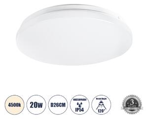 GloboStar® CELANO 61006 LED Πλαφονιέρα Οροφής Στρόγγυλη Φ26 20W 1900lm 120° AC 220-240V Αδιάβροχη IP54 Φ26 x Υ6cm Φυσικό Λευκό 4500K - 3 Χρόνια Εγγύηση