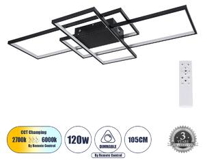 GloboStar® QUADRA 61388 Φωτιστικό Οροφής Design LED CCT 120W 14400lm 120° AC 220-240V - Εναλλαγή Φωτισμού μέσω Τηλεχειριστηρίου All In One Ψυχρό 6000k+Φυσικό 4500k+Θερμό 2700k Dimmable Μ105 x Π60 x Υ9cm - Μαύρο - 3 Years Warranty