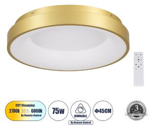 GloboStar® SALEM 61235 Πλαφονιέρα Οροφής Δαχτυλίδι-Κύκλος LED CCT 75W 8625lm 120° AC 220-240V - Εναλλαγή Φωτισμού μέσω Τηλεχειριστηρίου All In One Ψυχρό 6000k+Φυσικό 4500k+Θερμό 2700k Dimmable Φ45cm - Χρυσό Σαμπανιζέ - 3 Years Warranty