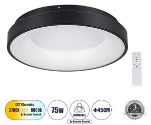 GloboStar® SALEM 61233 Πλαφονιέρα Οροφής Δαχτυλίδι-Κύκλος LED CCT 75W 8625lm 120° AC 220-240V - Εναλλαγή Φωτισμού μέσω Τηλεχειριστηρίου All In One Ψυχρό 6000k+Φυσικό 4500k+Θερμό 2700k Dimmable Φ45cm - Μαύρο - 3 Years Warranty