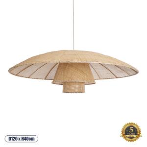 GloboStar® ZORA 02140 Boho Κρεμαστό Φωτιστικό Καμπάνα Μονόφωτο 1 x E27 IP20 Μπεζ Ύφασμα - Μ120 x Π120 x Υ40cm