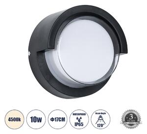 GLOBOSTAR® APEX 60764 Φωτιστικό Τοίχου - Απλίκα Εσωτερικού/Εξωτερικού Χώρου LED 10W 1050lm 120° AC175-265V Αδιάβροχο IP65 - Πλαστικό Σώμα - Φυσικό λευκό 4500K - Φ17 x Υ9cm - Μαύρο - Bridgelux Chip - 3 Χρόνια Εγγύηση