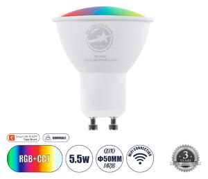 GloboStar® 60487 Έξυπνο Σποτ LED GU10 MR16 Smart Home Wifi 5.5W 550lm 120° AC 220-240V IP20 Φ5 x Υ6.5cm RGB+CCT - Εναλλαγή Φωτισμού & Dimming μέσω Εφαρμογής Tuya - Bridgelux Chip - 3 Χρόνια Εγγύηση